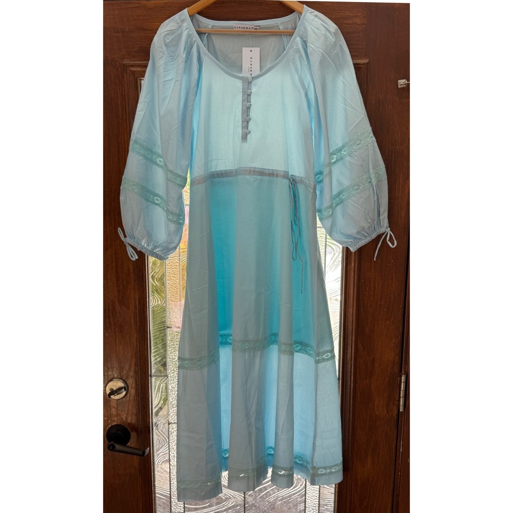 Anthropologie Harshman Belle Midi Dress XS Blue Lace Trim Cottage Boho Romantic - Picture 3 of 8